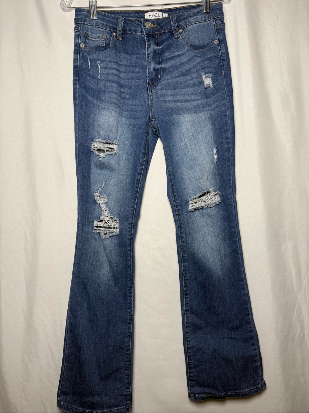 Rue21 Women's Distressed Flare Jeans - Medium Blue